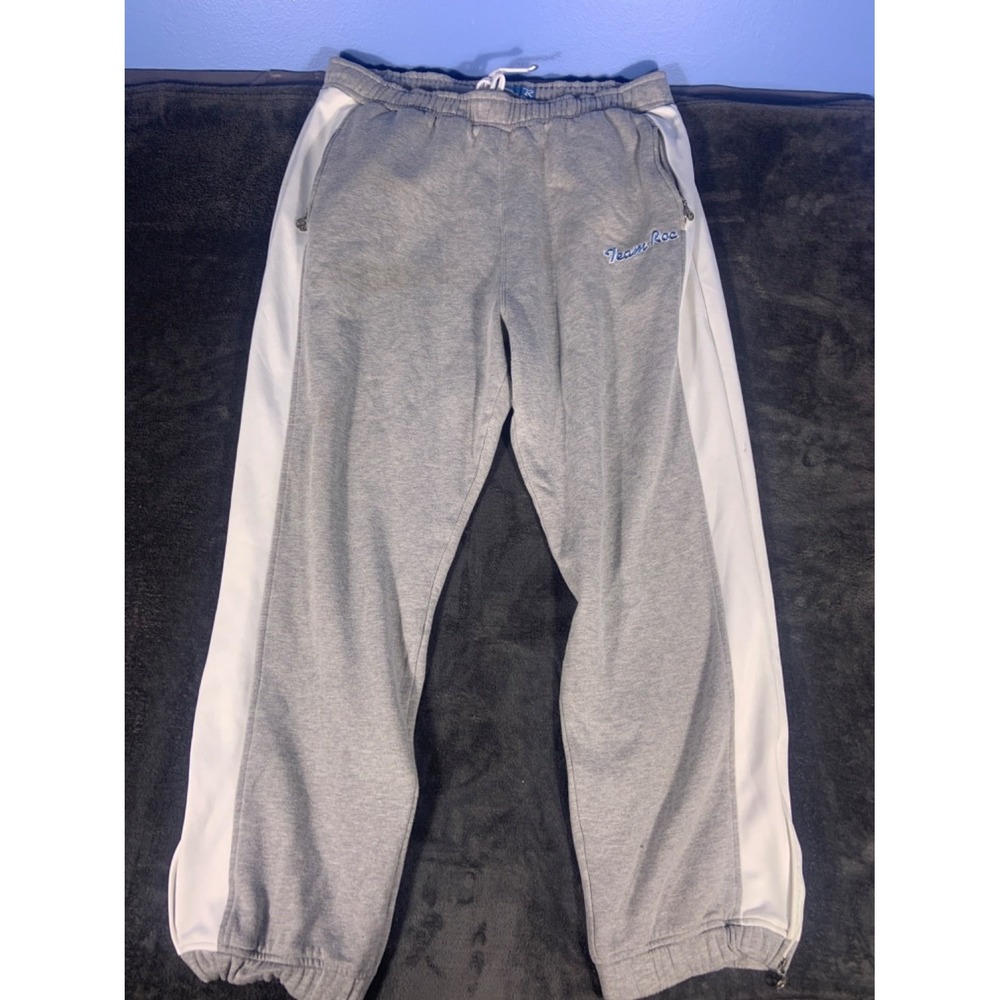 Vintage Rocawear Team Roc Sweatpants Men 3XL Gray Fleece Joggers Y2K Side Stripe
